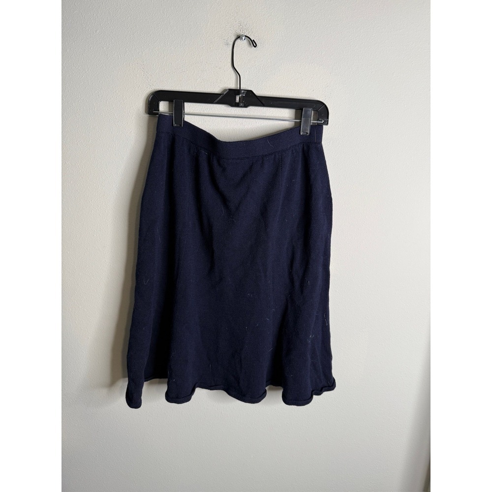 St. John Caviar Navy Blue Wool Blend Knit A-Line Skirt Womens Size 12 Elastic - Picture 4 of 4